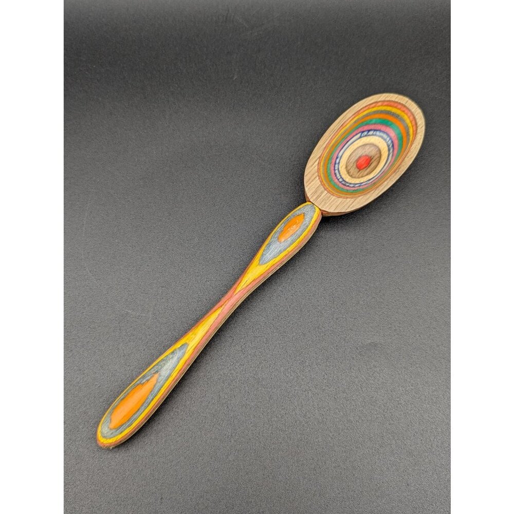Vintage Rainbow coloured Handmade Wooden Spoon | Wood Intarsia and layered color